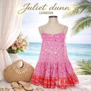 Juliet Dunn London Pink Paisley Beach Dress Boho Tiered Mini Size 1 XS S Resort